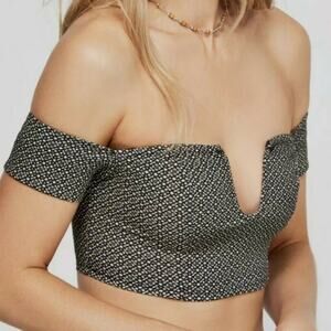 Free People Intimately Lucky Now Brami Crop Top Womens Small Nwt $48 Black Combo